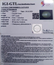 3.07/Ct Natural Chrysoberyl Cat's Eye with Govt. Lab Certificate (6771)