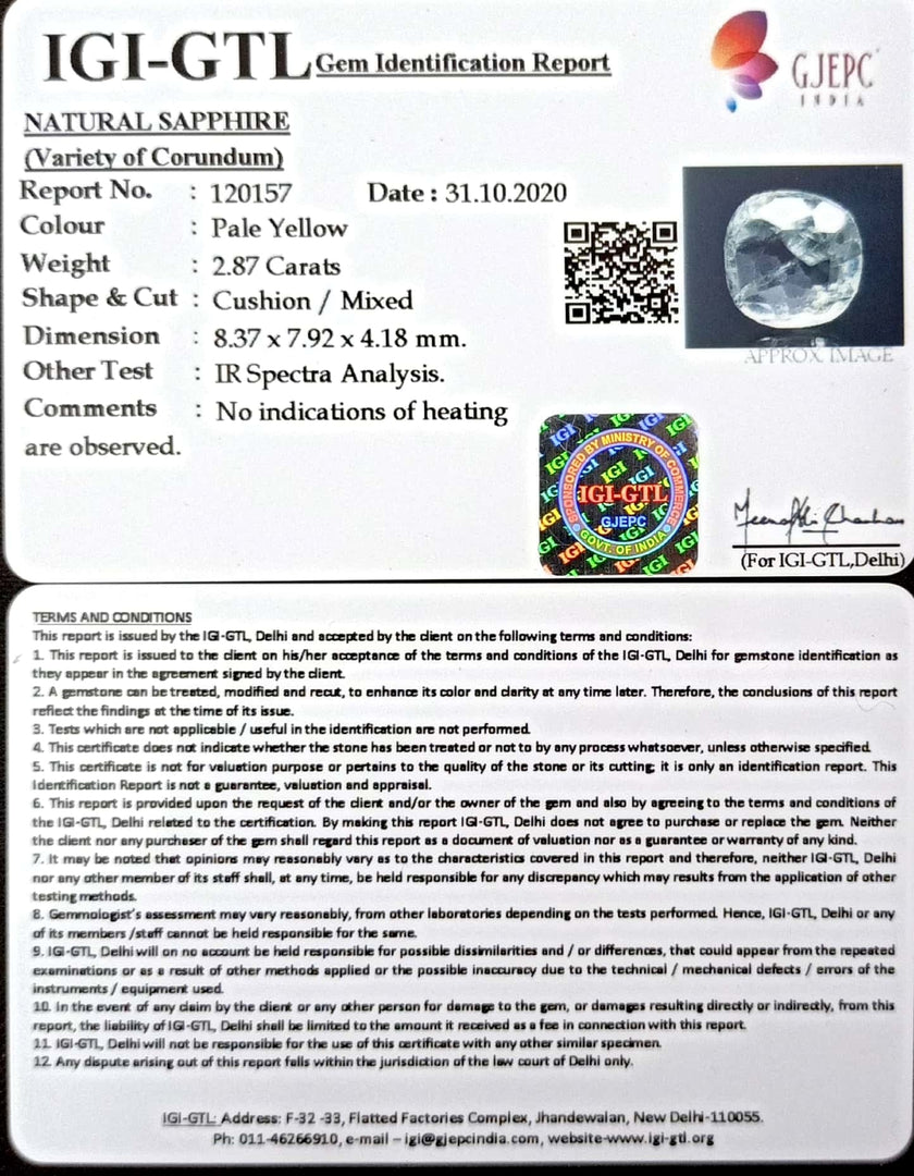 3.18 Ratti Natural PALE yellow sapphire with Govt Lab Certificate-(YELSA9T)
