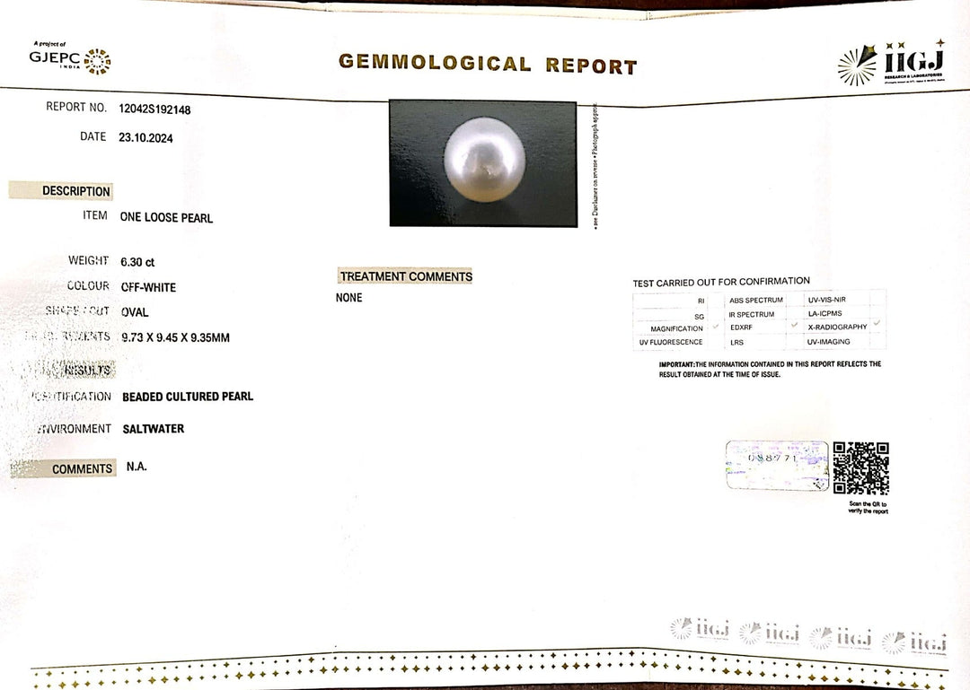 6.30/CT Natural South Sea Pearl with Govt. Lab Certificate-1550