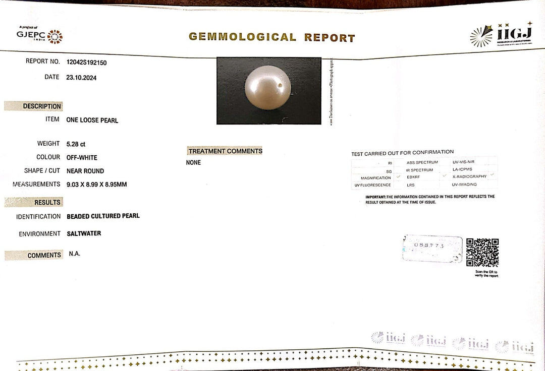 5.28/CT Natural South Sea Pearl with Govt. Lab Certificate-1550