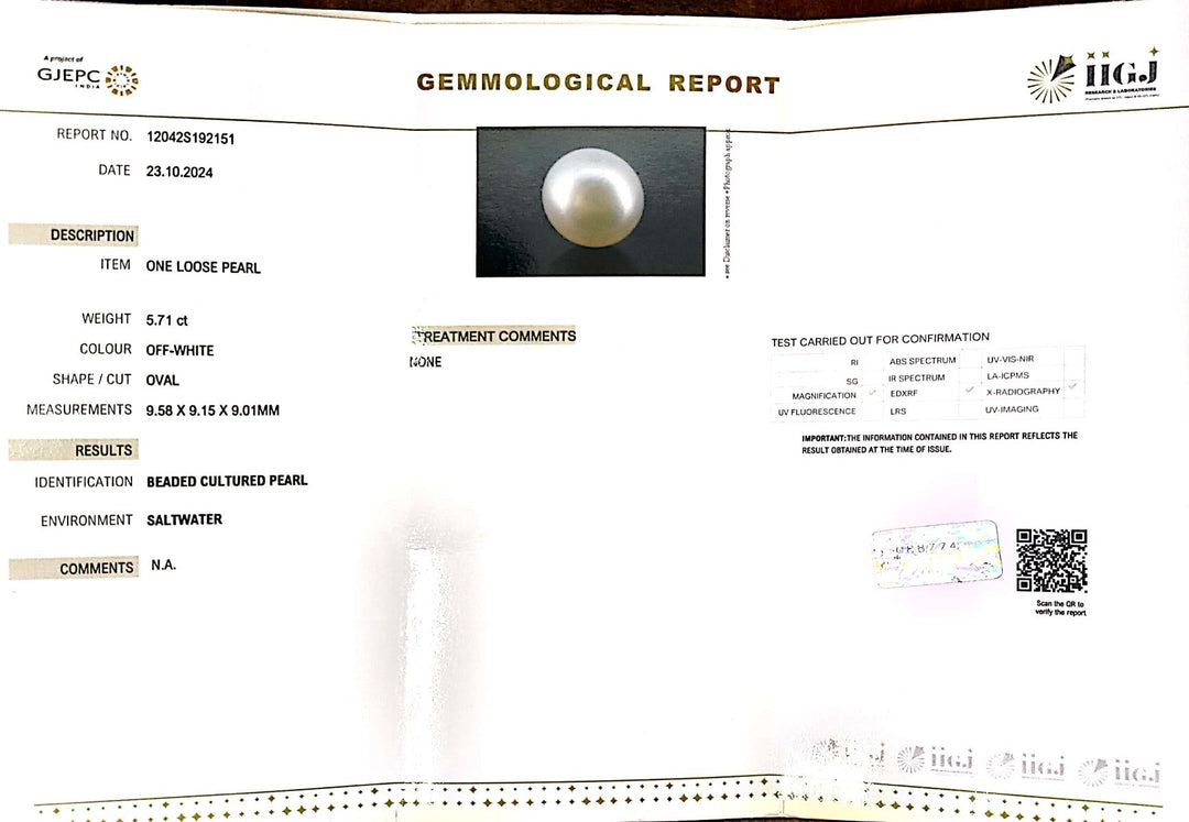 5.71/CT Natural South Sea Pearl with Govt. Lab Certificate-1550