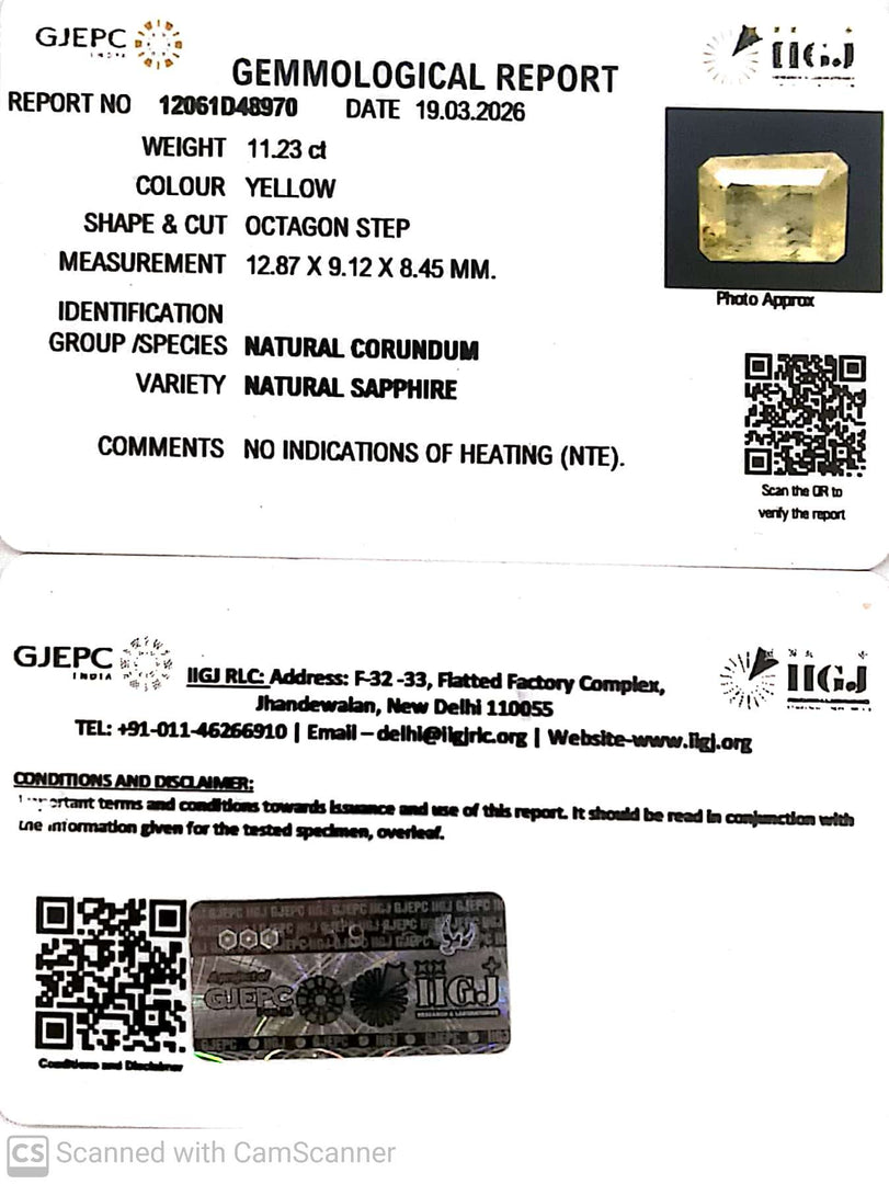 11.23/CT Natural Yellow Sapphire With Govt Lab Certificate-12061D48970