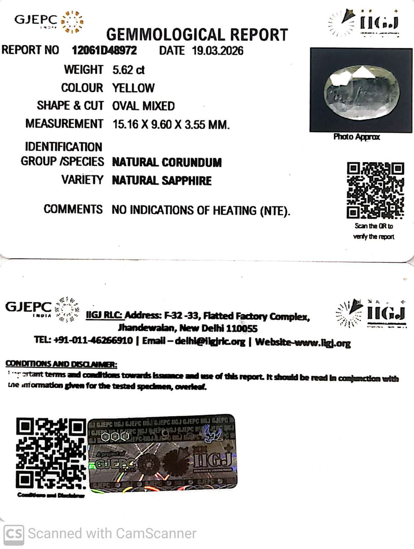 5.62/CT Natural Yellow Sapphire With Govt Lab Certificate-12061D48972