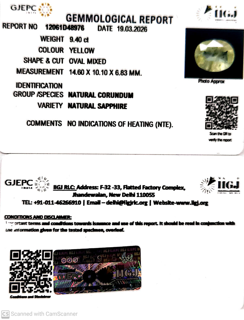 9.4/CT Natural Yellow Sapphire With Govt Lab Certificate-12061D48976