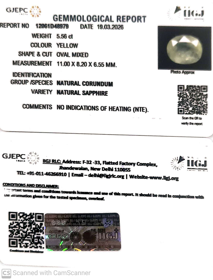 5.56/CT Natural Yellow Sapphire With Govt Lab Certificate-12061D48979