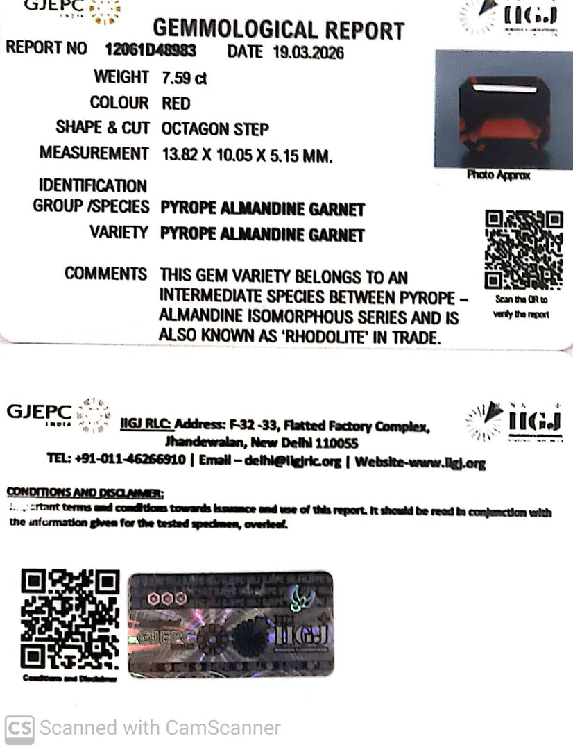 7.59/CT Natural Rhodolite Garnet Stone with Govt Lab Certificate-12061D48983