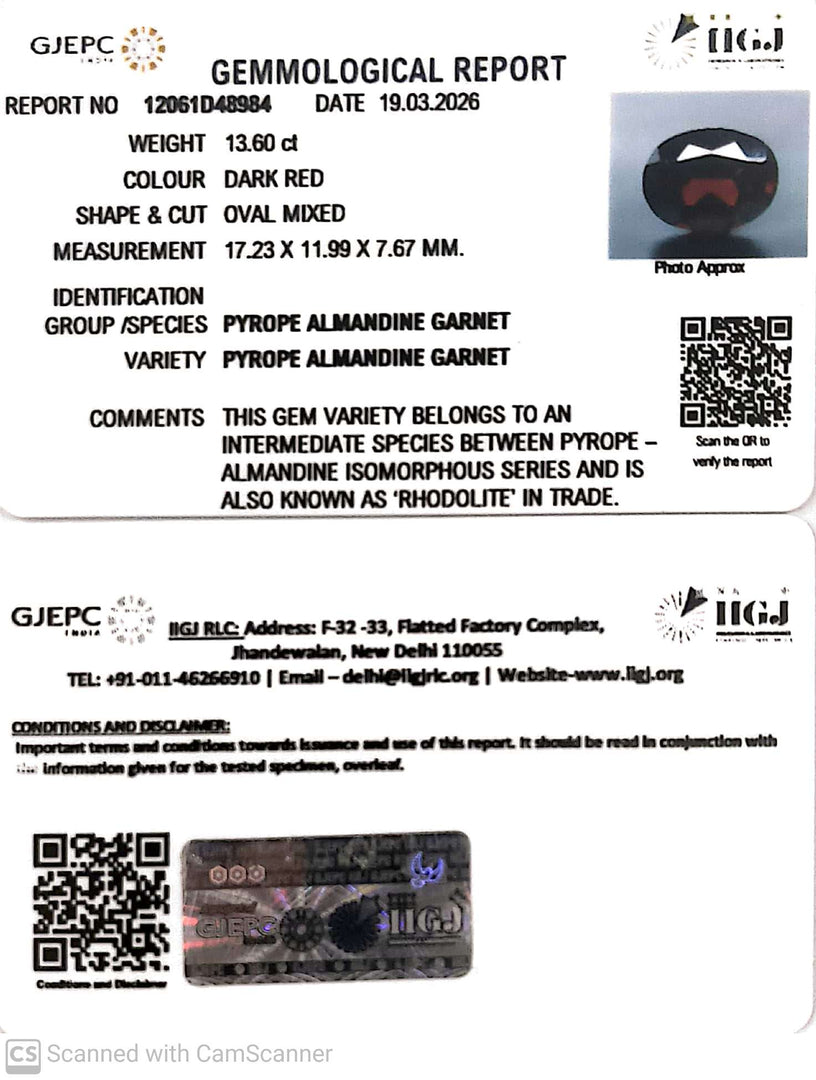 13.60/CT Natural Rhodolite Garnet Stone with Govt Lab Certificate-12061D48984