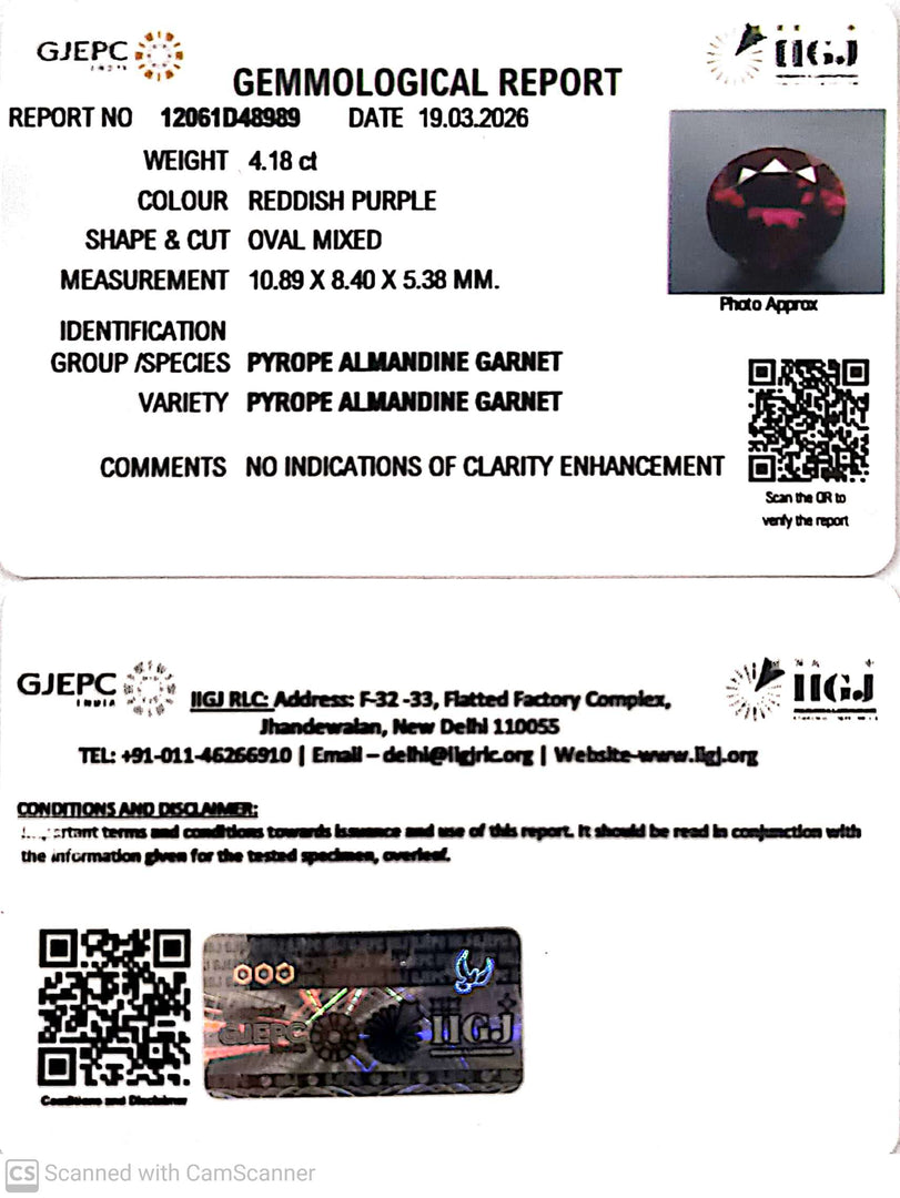 4.18/CT Natural Rhodolite Garnet Stone with Govt Lab Certificate-12061D48989