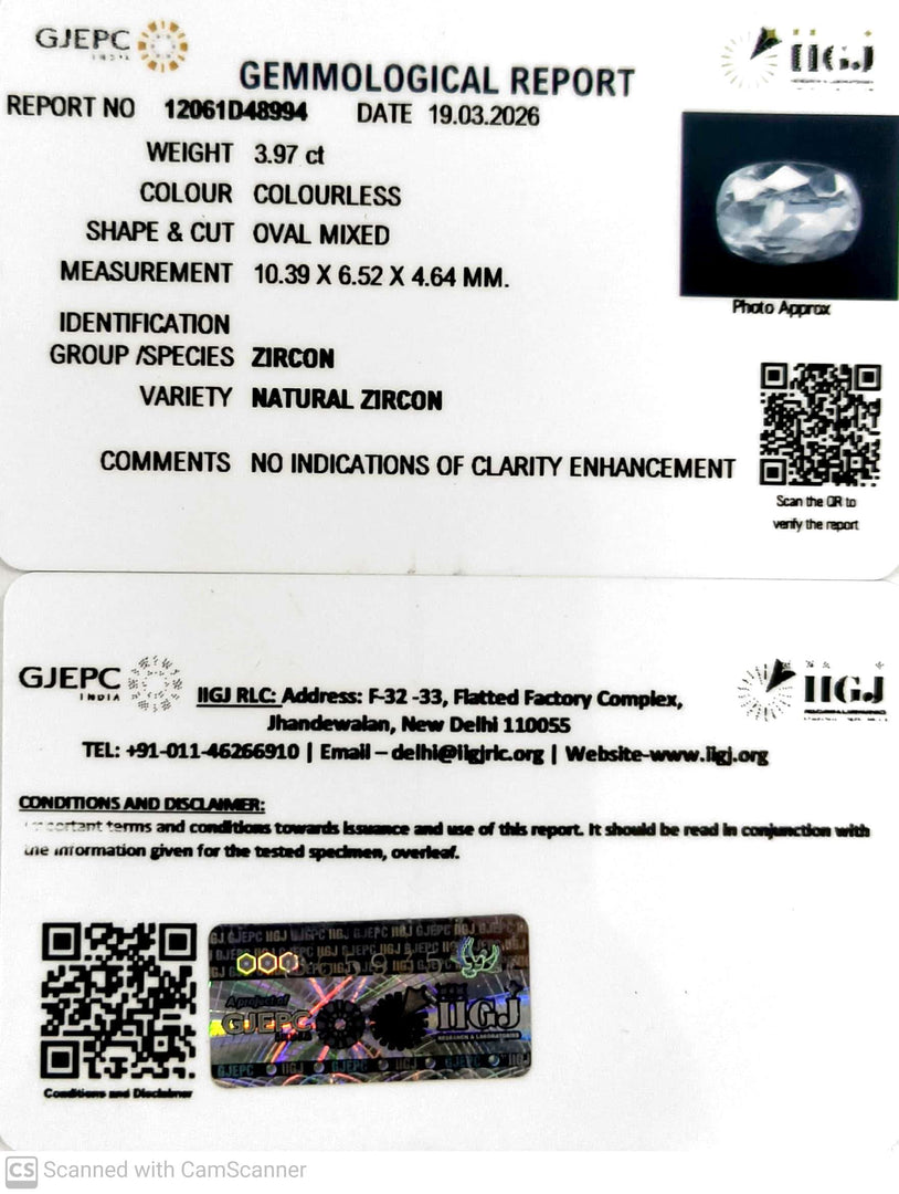 3.97/CT Natural Zircon with Govt. Lab certificate-12061D48994