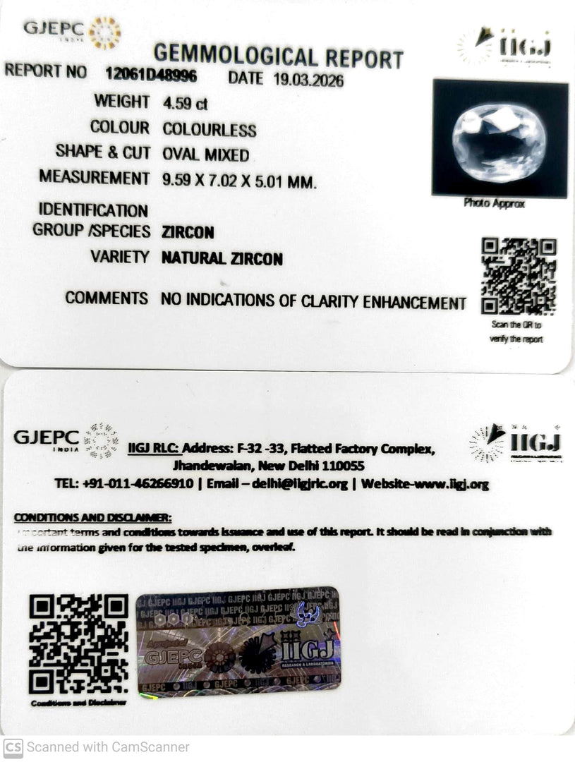 4.59/CT Natural Zircon with Govt. Lab certificate-12061D48996