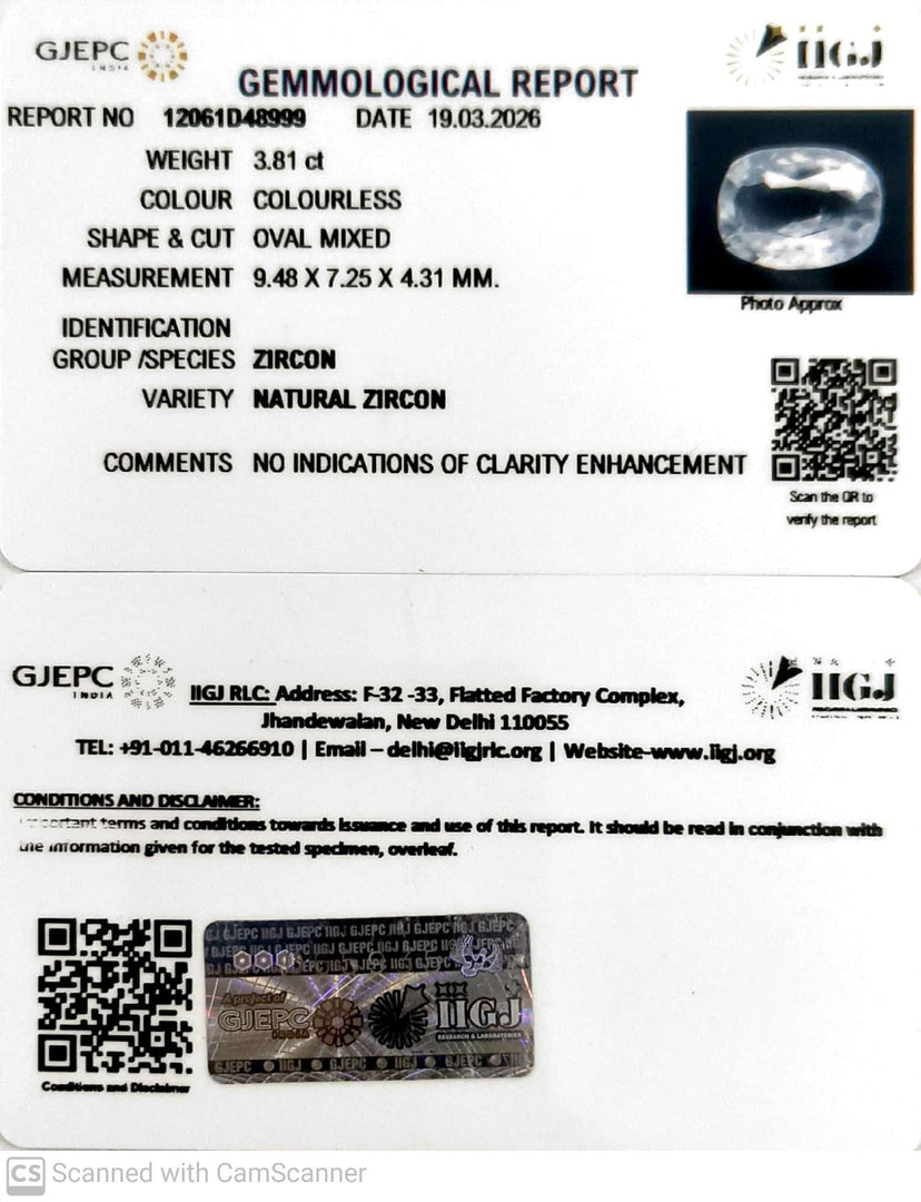3.81/CT Natural Zircon with Govt. Lab certificate-12061D48999