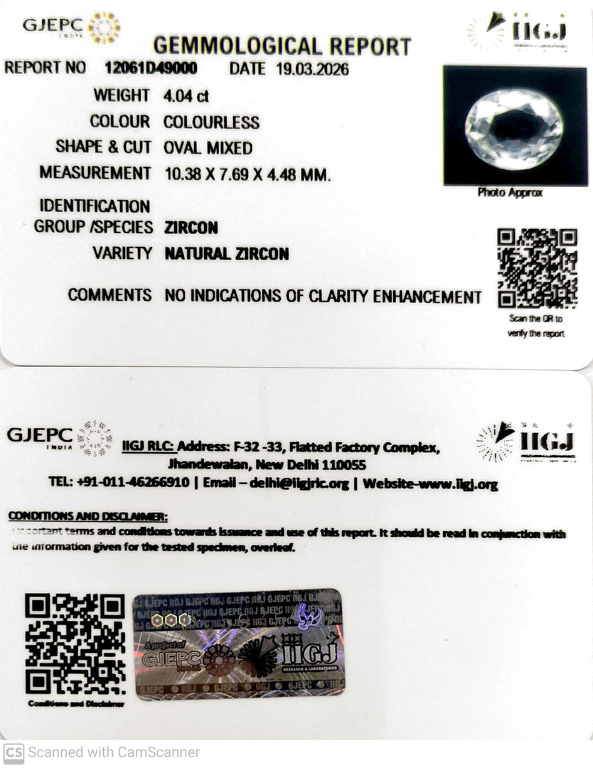 4.04/CT Natural Zircon with Govt. Lab certificate-12061D49000