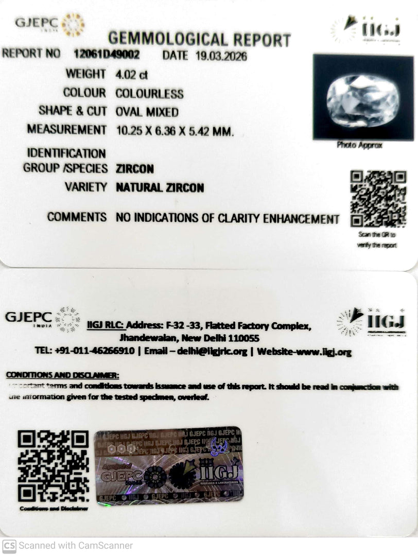 4.02/CT Natural Zircon with Govt. Lab certificate-12061D49002