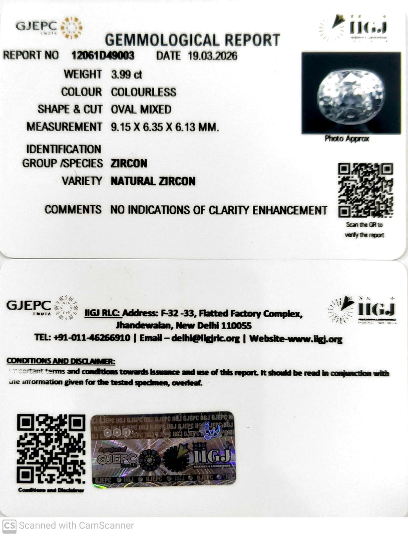 3.99/CT Natural Zircon with Govt. Lab certificate-12061D49003
