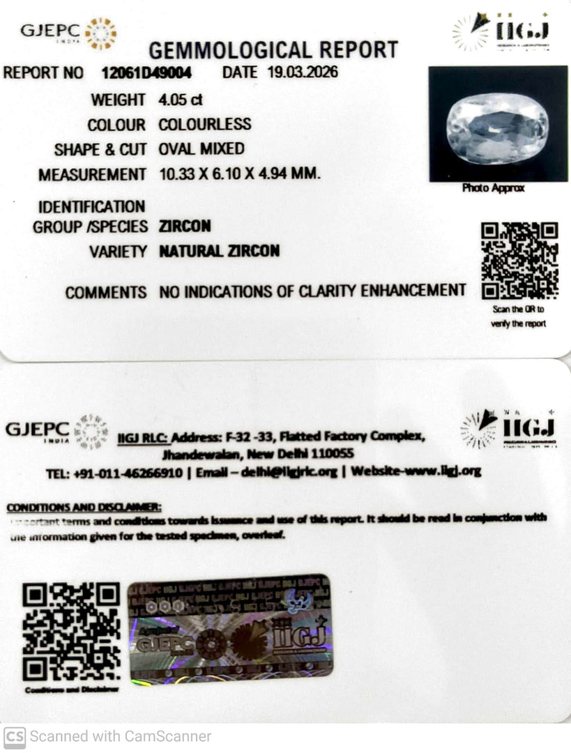 4.05/CT Natural Zircon with Govt. Lab certificate-12061D49004