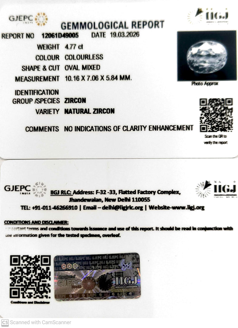 4.77/CT Natural Zircon with Govt. Lab certificate-12061D49005