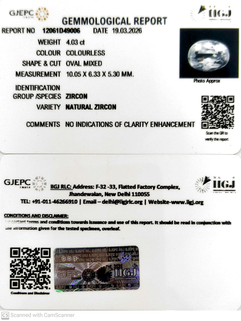 4.03/CT Natural Zircon with Govt. Lab certificate-12061D49006