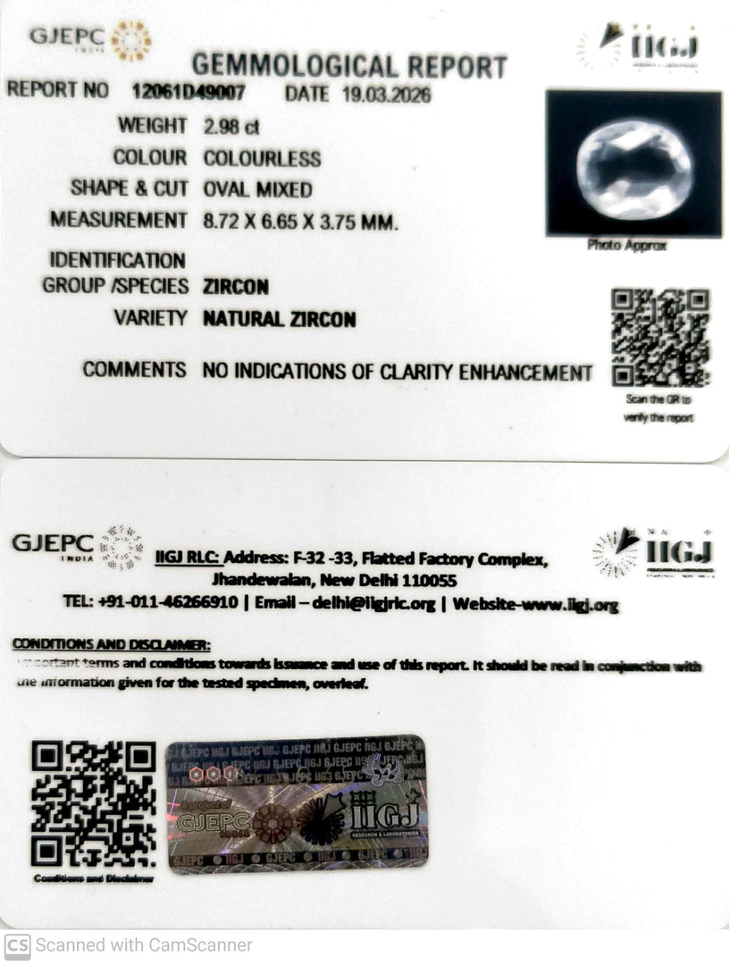 2.98/CT Natural Zircon with Govt. Lab certificate-12061D49007