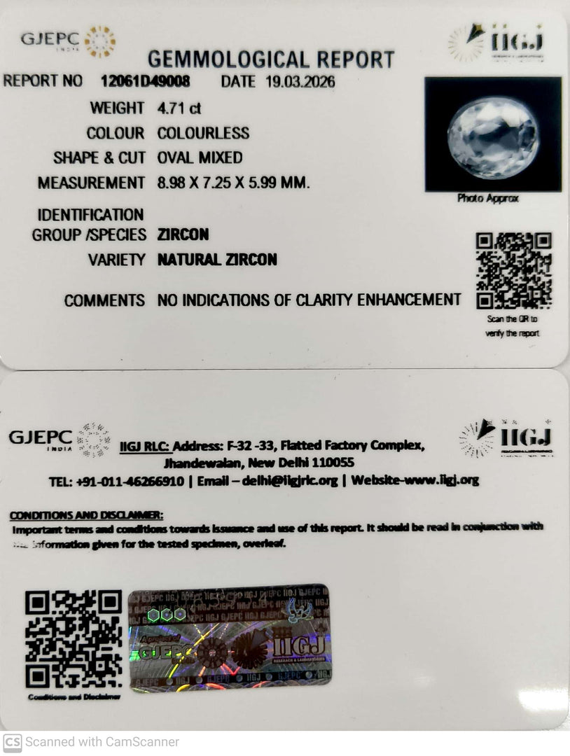 4.71/CT Natural Zircon with Govt. Lab certificate-12061D49008