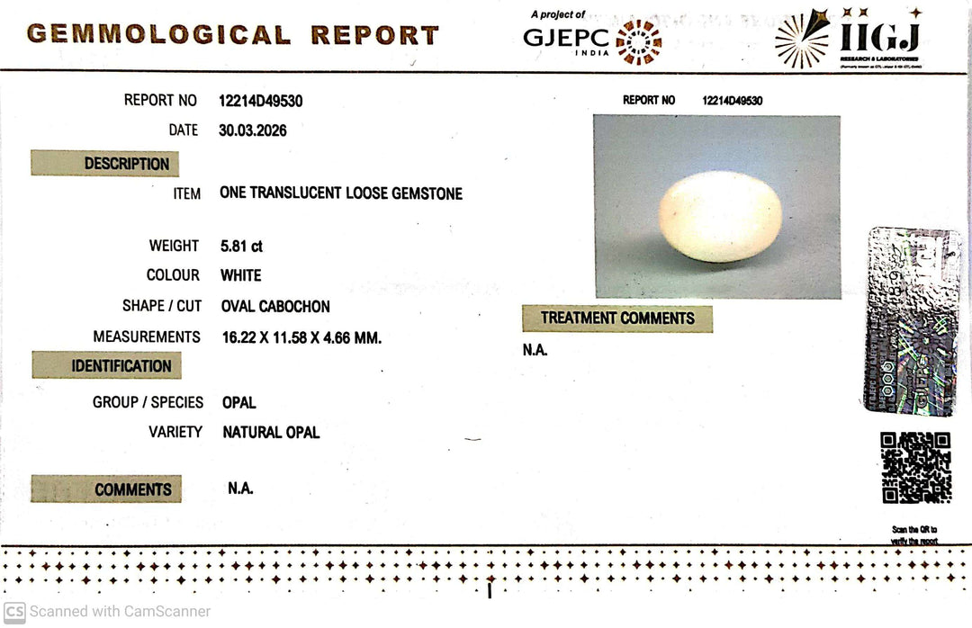 5.81/CT Natural Opal with Govt. Lab Certificate-12214D49530