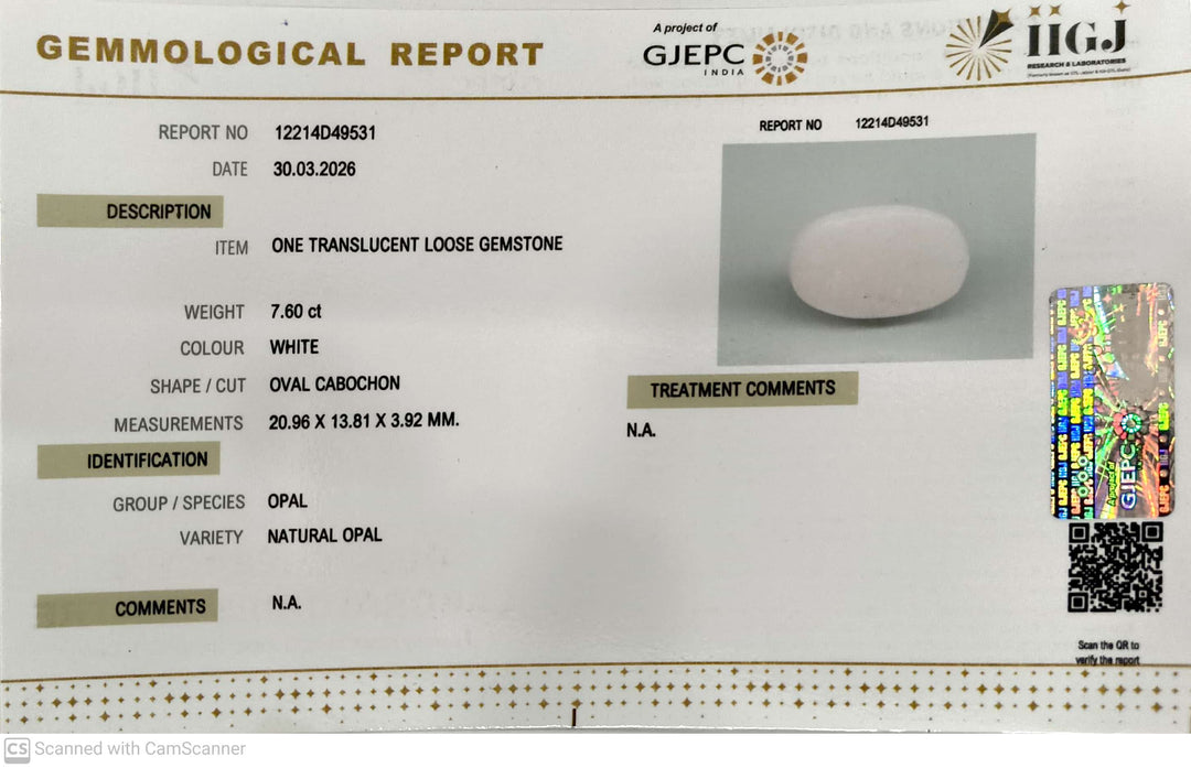 7.6/CT Natural Opal with Govt. Lab Certificate-12214D49531