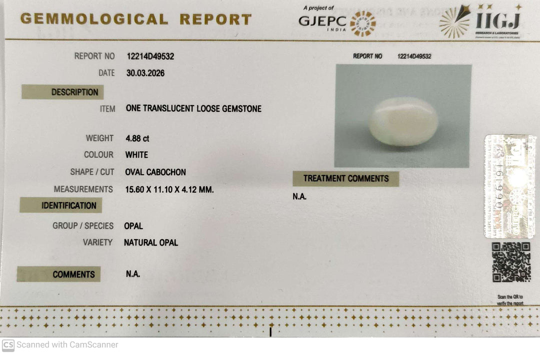 4.88/CT Natural Opal with Govt. Lab Certificate-12214D49532