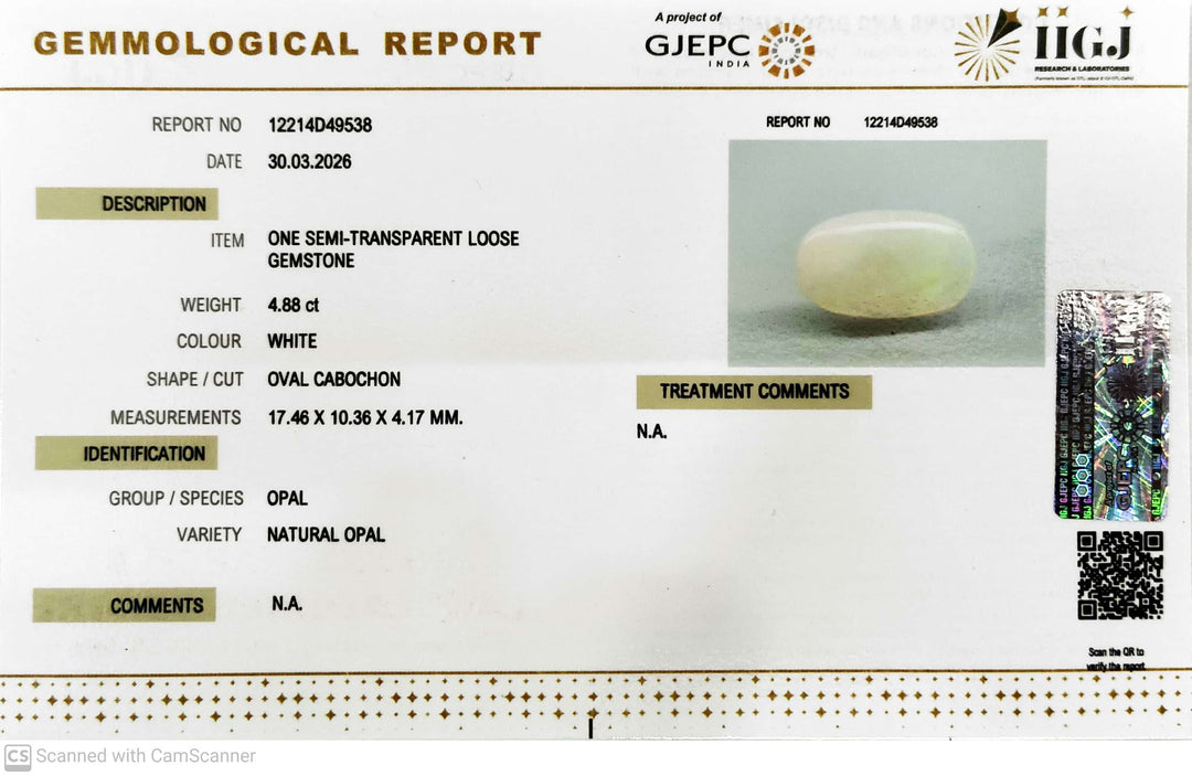 4.88/CT Natural Opal with Govt. Lab Certificate-12214D49538