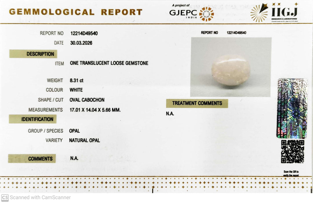 8.31/CT Natural Opal with Govt. Lab Certificate-12214D49540