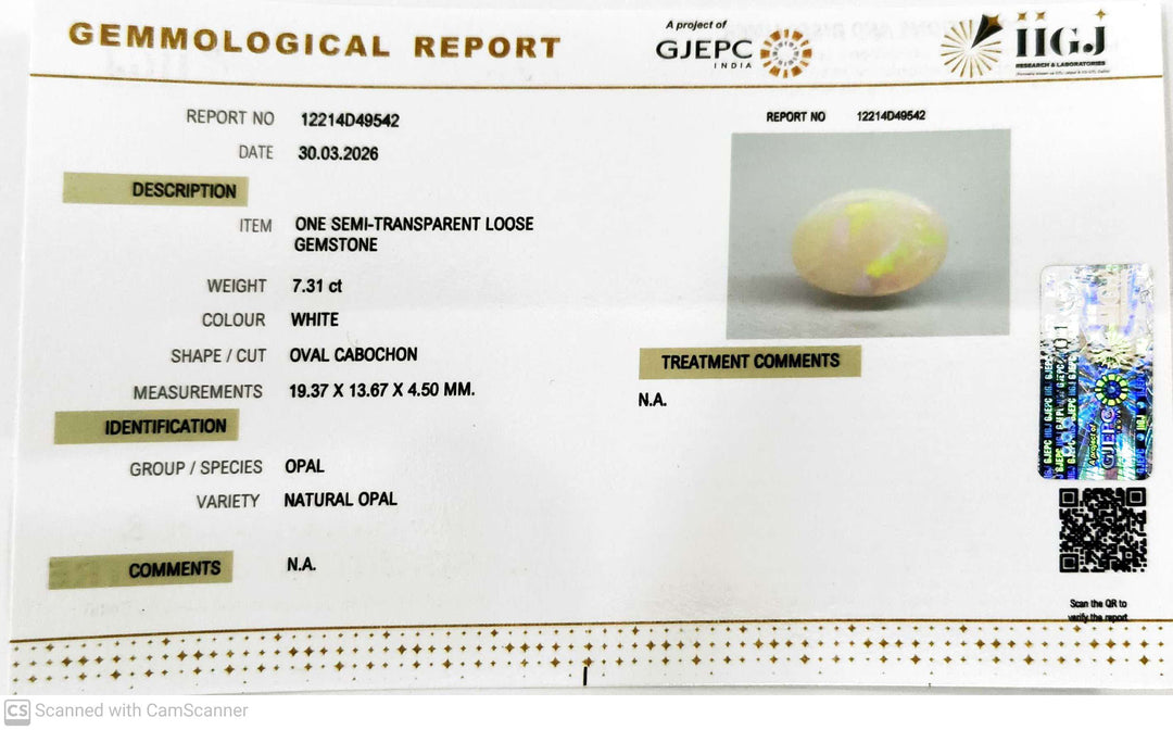 7.31/CT Natural Opal with Govt. Lab Certificate-12214D49542