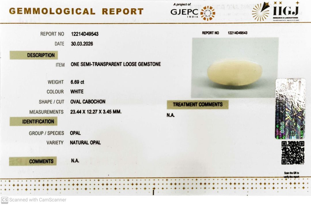 6.69/CT Natural Opal with Govt. Lab Certificate-12214D49543