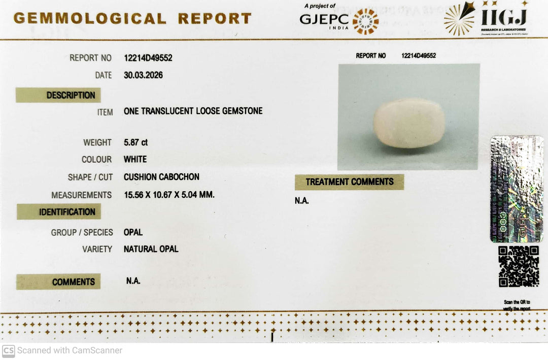 5.87/CT Natural Opal with Govt. Lab Certificate-12214D49552