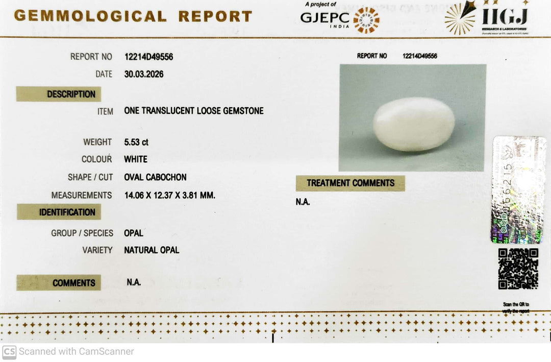 5.53/CT Natural Opal with Govt. Lab Certificate-12214D49556