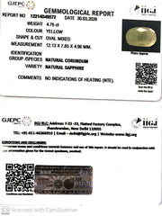 4.76/CT Natural Yellow Sapphire With Govt Lab Certificate-12214D49572