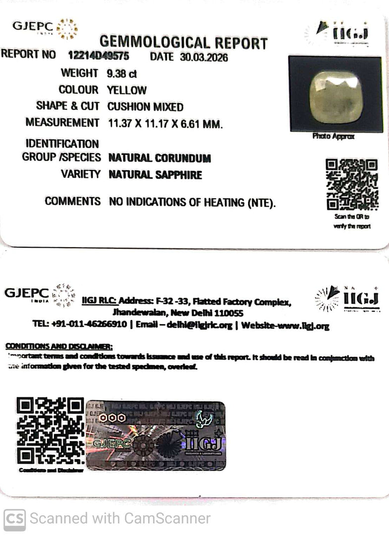 9.38/CT Natural Yellow Sapphire With Govt Lab Certificate-12214D49575