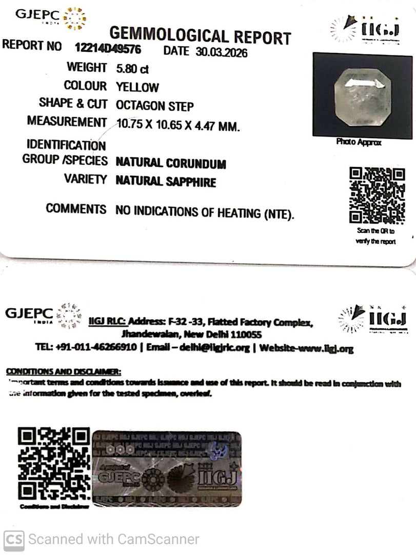 5.8/CT Natural Yellow Sapphire With Govt Lab Certificate-12214D49576