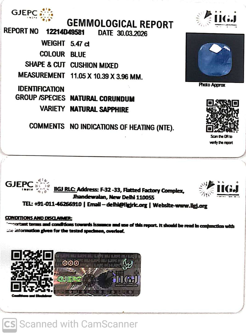 5.47/CT Natural Blue Sapphire with Govt Lab Certificate-12214D49581