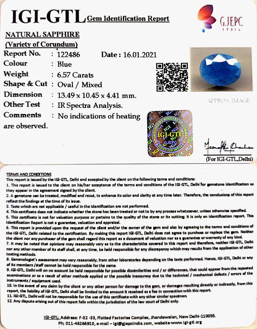 7.29 Ratti Natural Blue Sapphire With Govt Lab Certified-(1221)