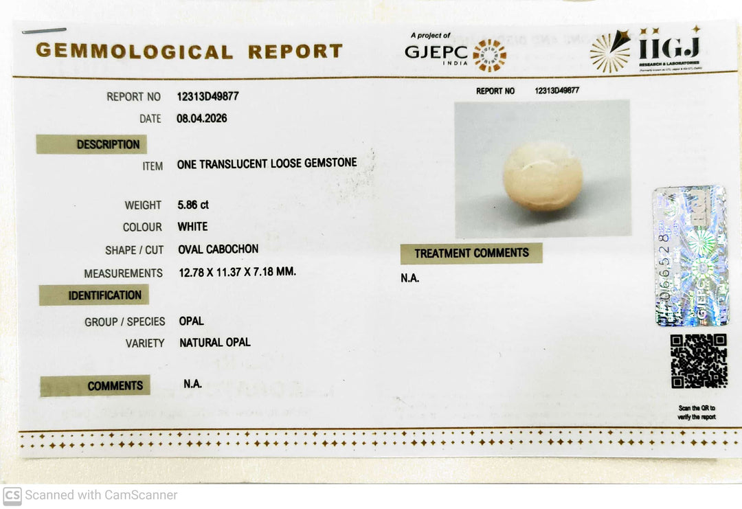 5.86/CT Natural FIRE OPAL with Govt. Lab Certificate-12313D49877