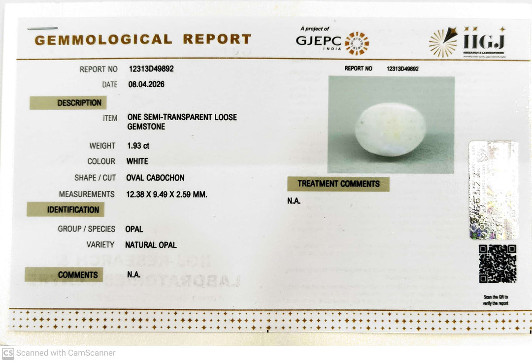 1.93/CT Natural FIRE OPAL with Govt. Lab Certificate-12313D49892