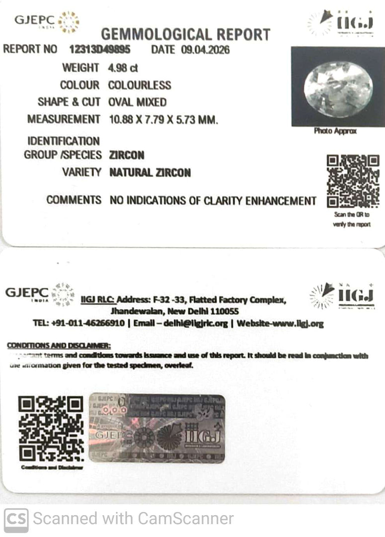4.98/CT Natural Zircon with Govt. Lab certificate-12313D49895