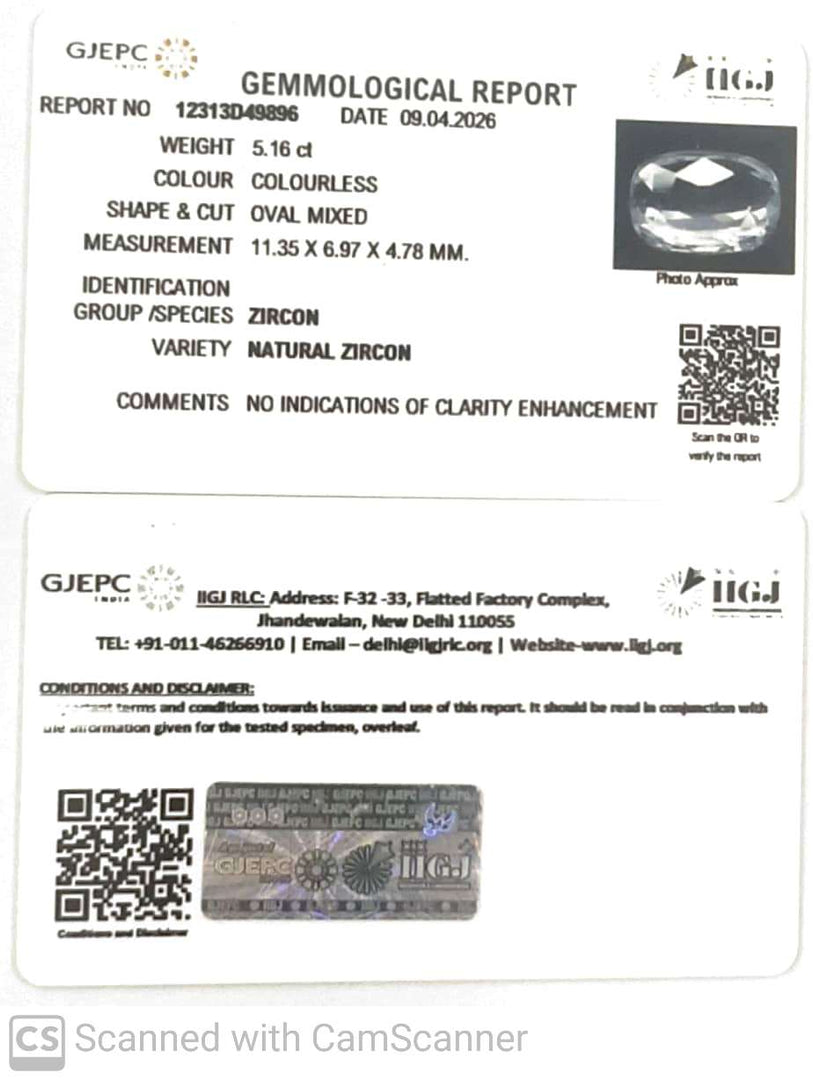 5.16/CT Natural Zircon with Govt. Lab certificate-12313D49896
