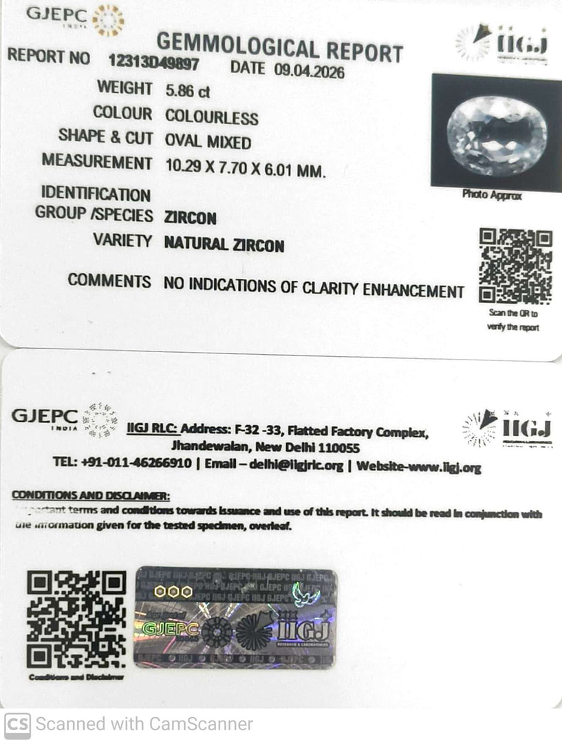 5.86/CT Natural Zircon with Govt. Lab certificate-12313D49897