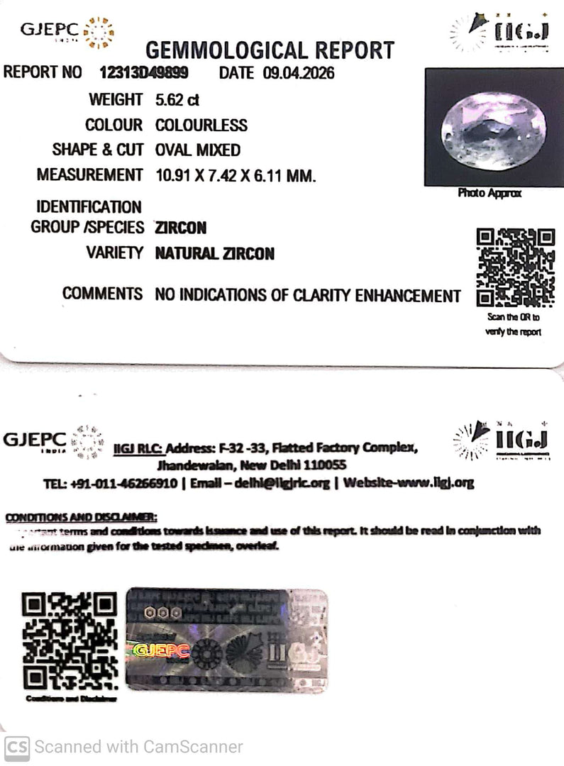 5.62/CT Natural Zircon with Govt. Lab certificate-12313D49899
