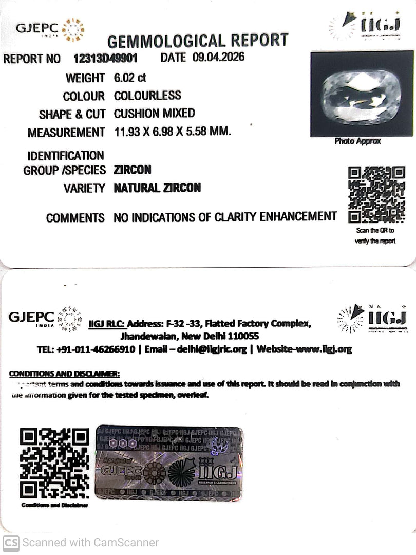6.02/CT Natural Zircon with Govt. Lab certificate-12313D49901