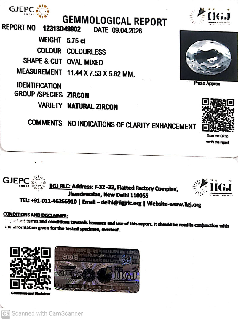 5.75/CT Natural Zircon with Govt. Lab certificate-12313D49902