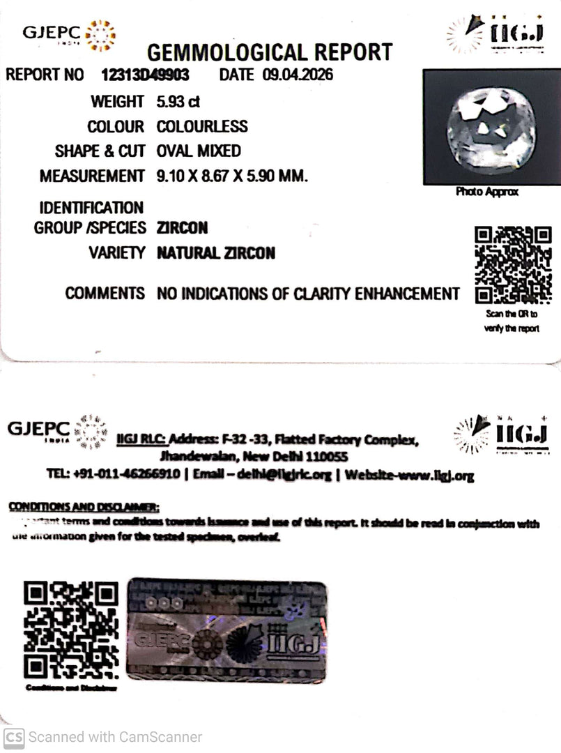 5.93/CT Natural Zircon with Govt. Lab certificate-12313D49903