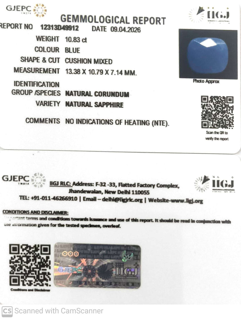 10.83/CT Natural Blue Sapphire with Govt Lab Certificate-12313D49912