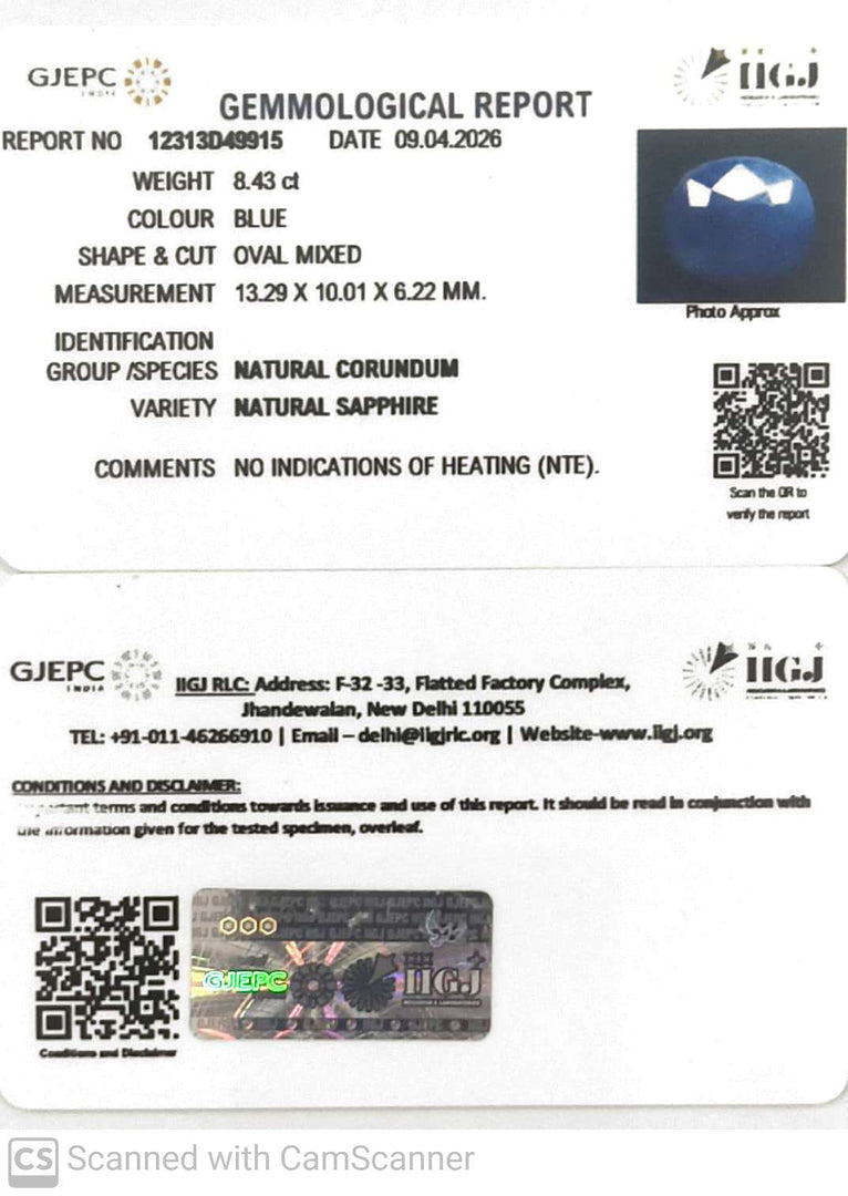 8.43/CT Natural Blue Sapphire with Govt Lab Certificate-12313D49915