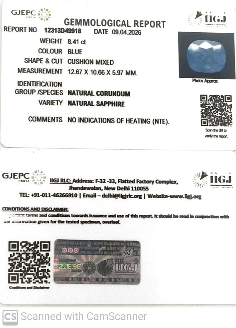 8.41/CT Natural Blue Sapphire with Govt Lab Certificate-12313D49918