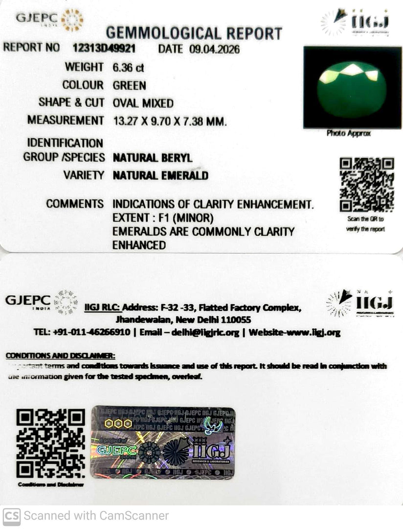 6.36/CT Natural Panna Stone with Govt. Lab Certificate-12313D49921